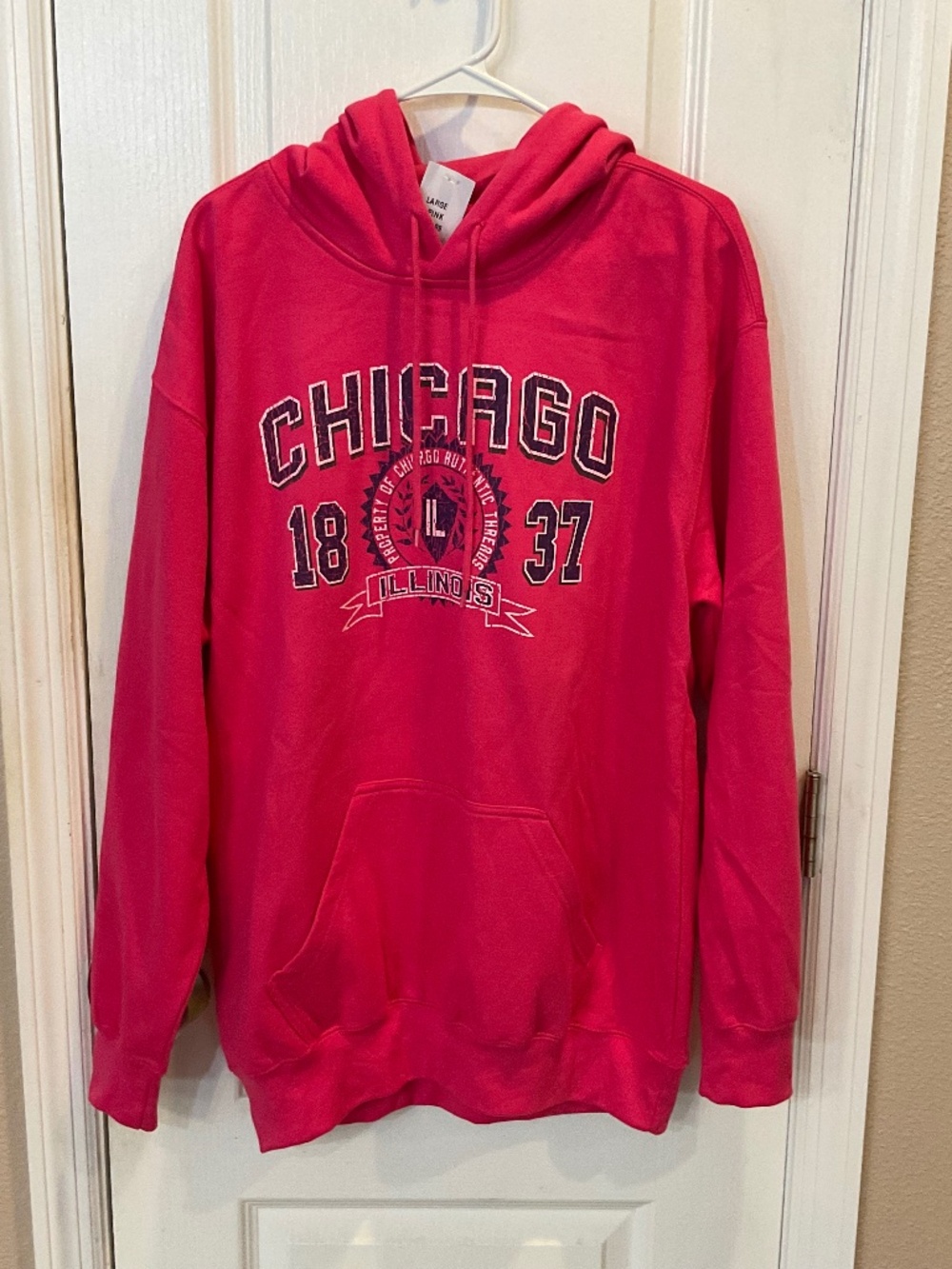 Chicago Illinois Hot Pink Hoodie Sweatshirt - Large - NWT